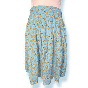 Circus‎ Banana Print Skater Skirt Blue Yellow Novelty Fruit Retro Whimsical